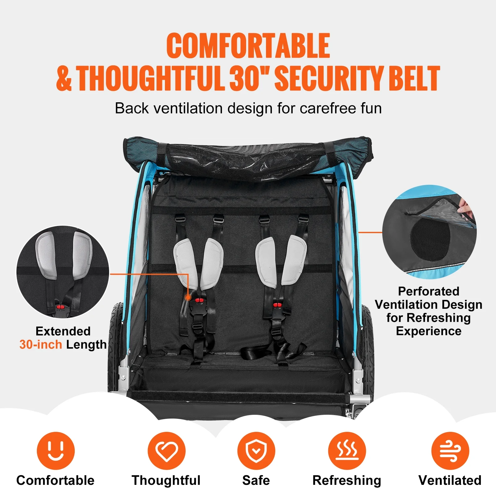 SKYSHALO 110 lbs Folding Kids Bike Trailer 2 Seat Double Child Carrier Trailer