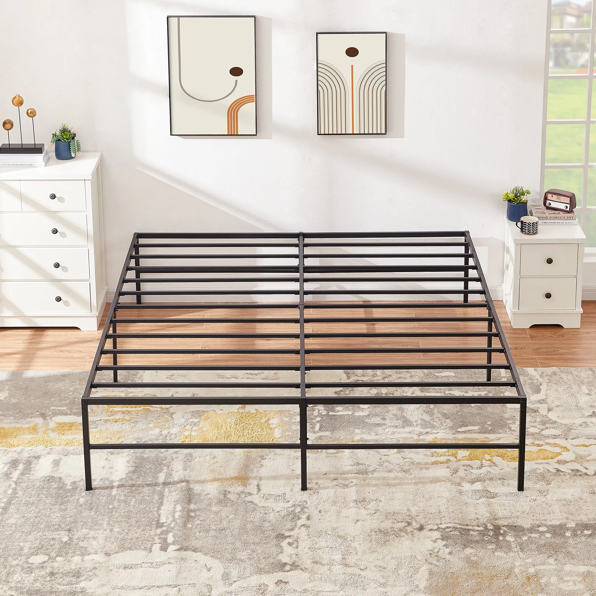 VECELO 18 Inch King Metal Platform Bed Frame, Heavy Duty Metal Bed with Under-bed Storage, No Box Spring Needed, Black