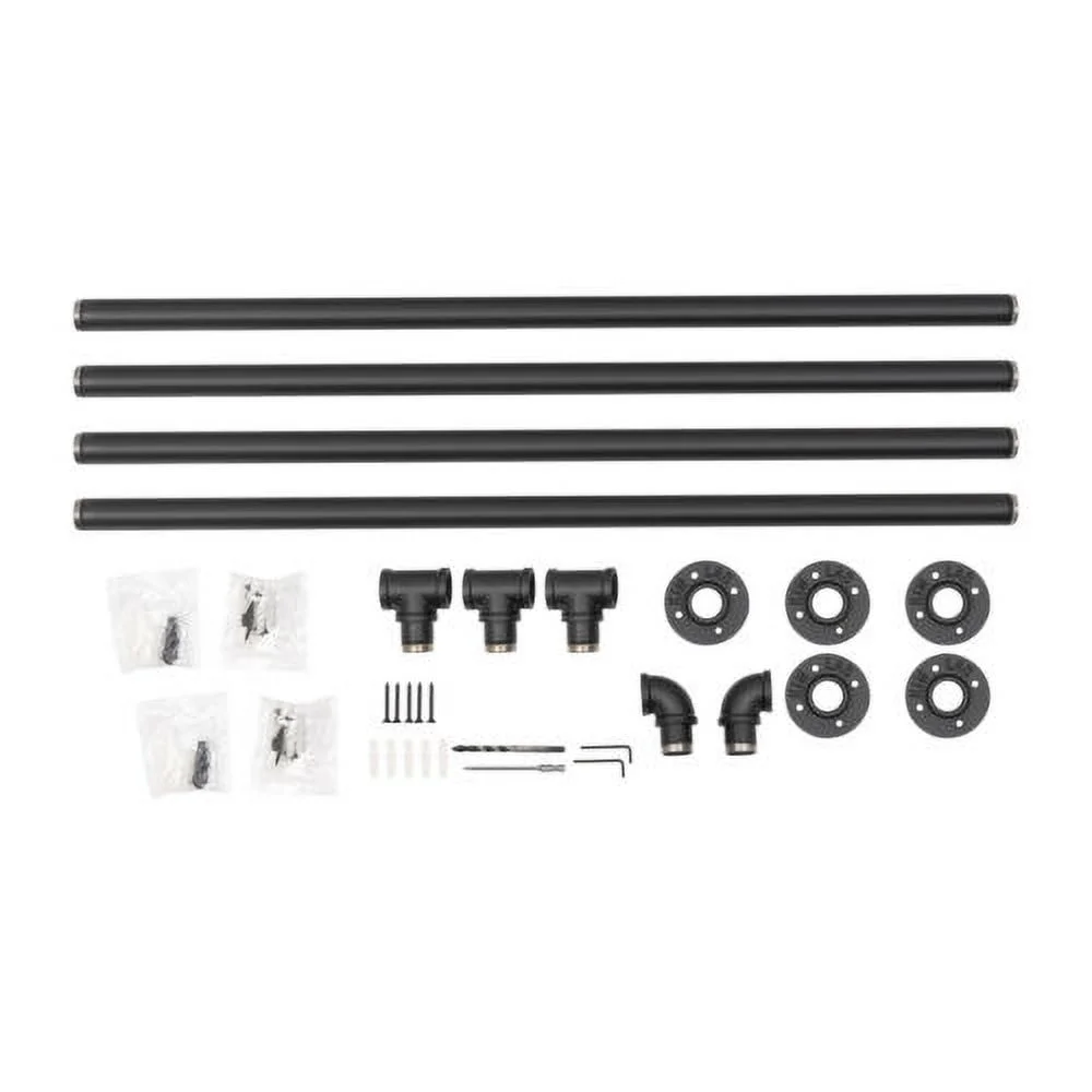 4Pcs 14FT Industrial Black Pipe Stair Handrail Staircase Handrail Wall Mount