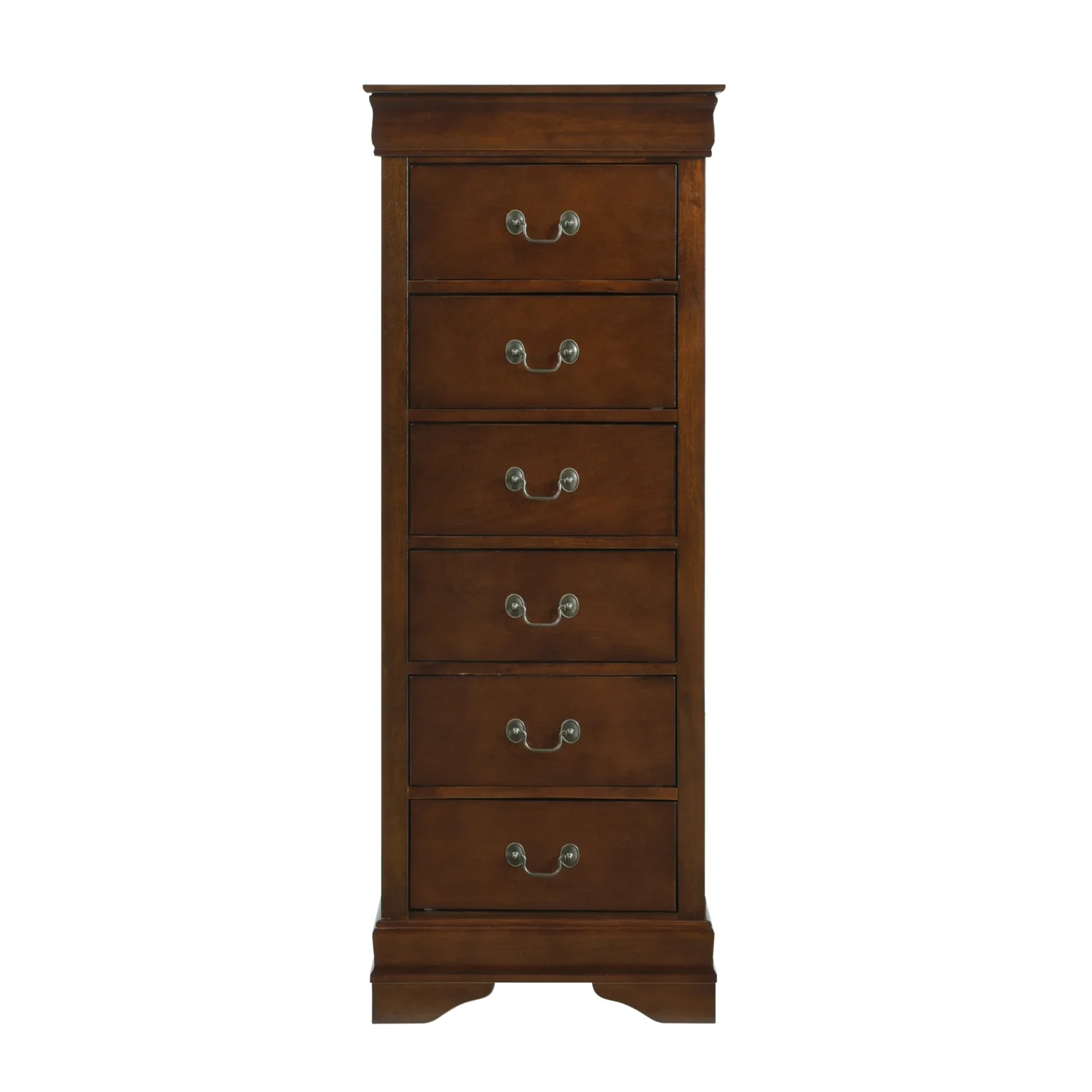 Elegant Traditional Louis Phillippe Style Brown Cherry Finish Lingerie Chest with 7 Hidden Drawers and Wooden Furniture
