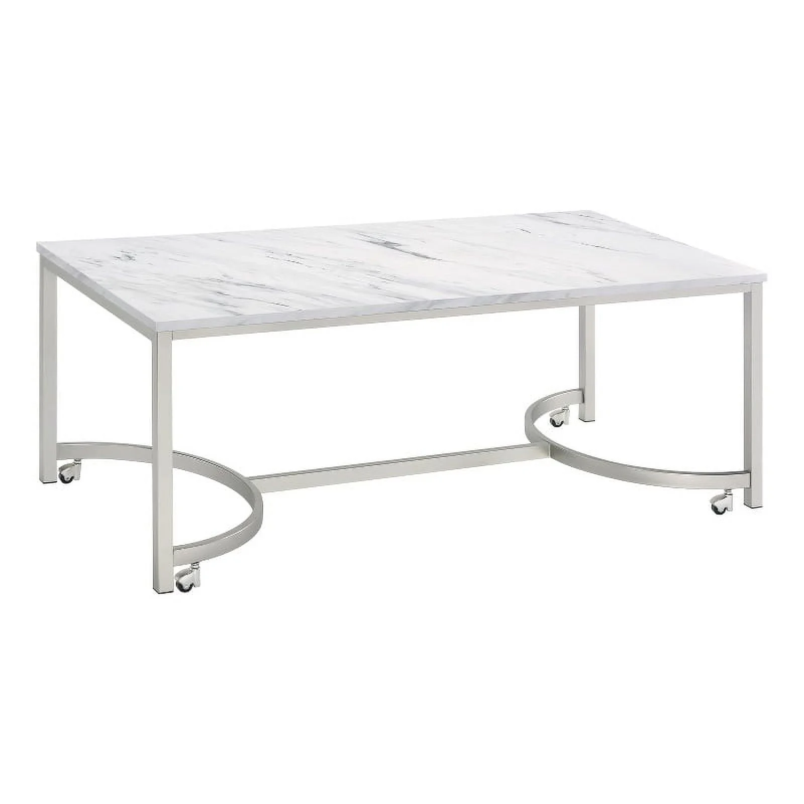 Coaster Company Faux Marble with Casters Coffee Table, Satin Nickel