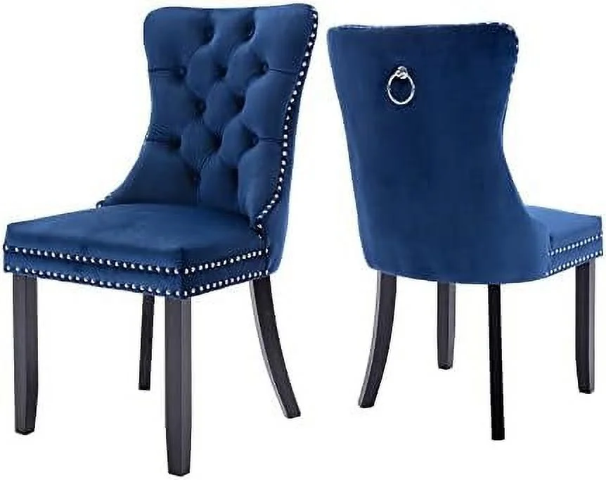 TJUNBOLIFE Tufted Dining Chairs Set of 4  Black Dining Chairs with Nailhead Back and Ring Pull Trim  Velvet Upholstered Dining Chairs for Kitchen/Bedroom/Dining Room