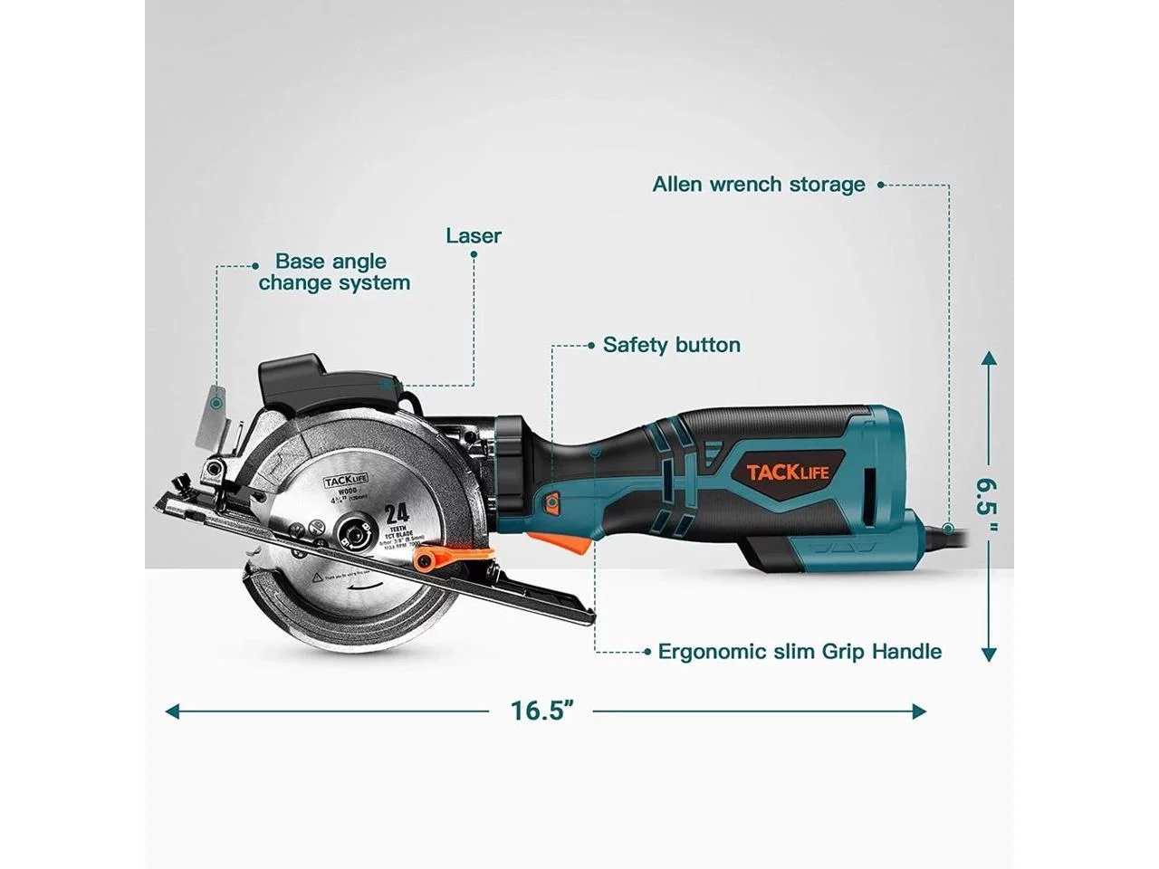 TACKLIFE Mini Circular Saw, 5.8A 3500RPM, Metal Handle With 6 Blades (4-3/4