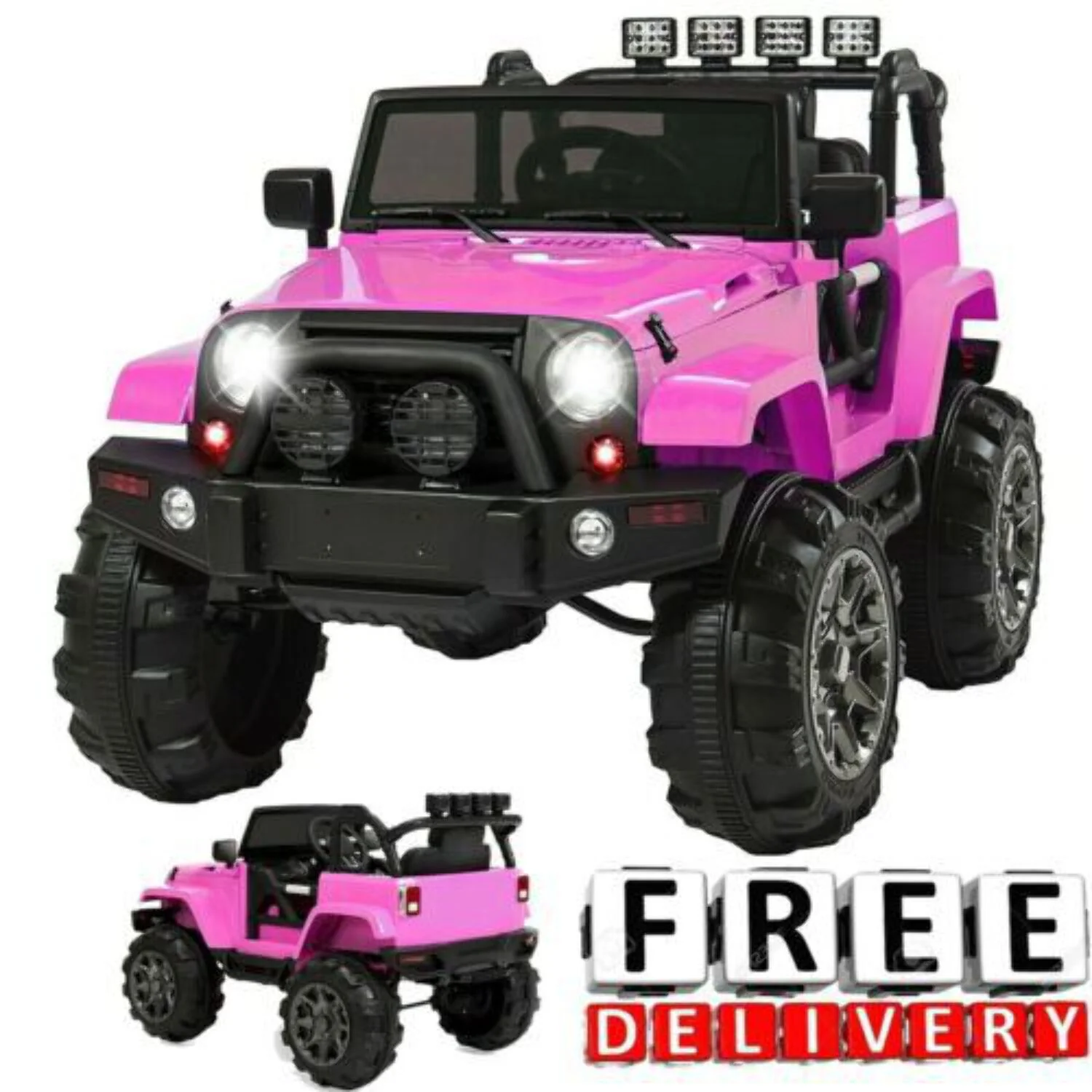 12V Electric Jeep Ride-On Toy with Remote Control and Lights for Toddlers