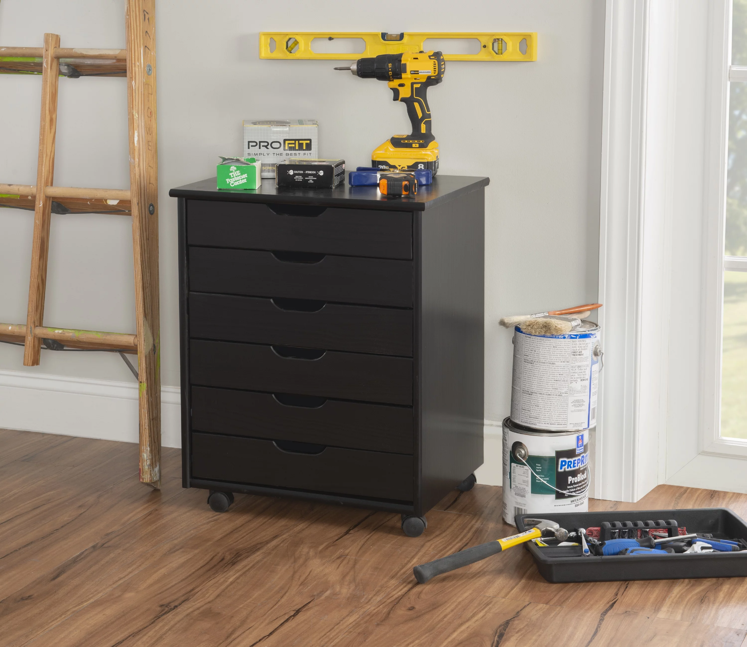 Linon Cary 6-rawer Wide Rolling Storage Cart, Black