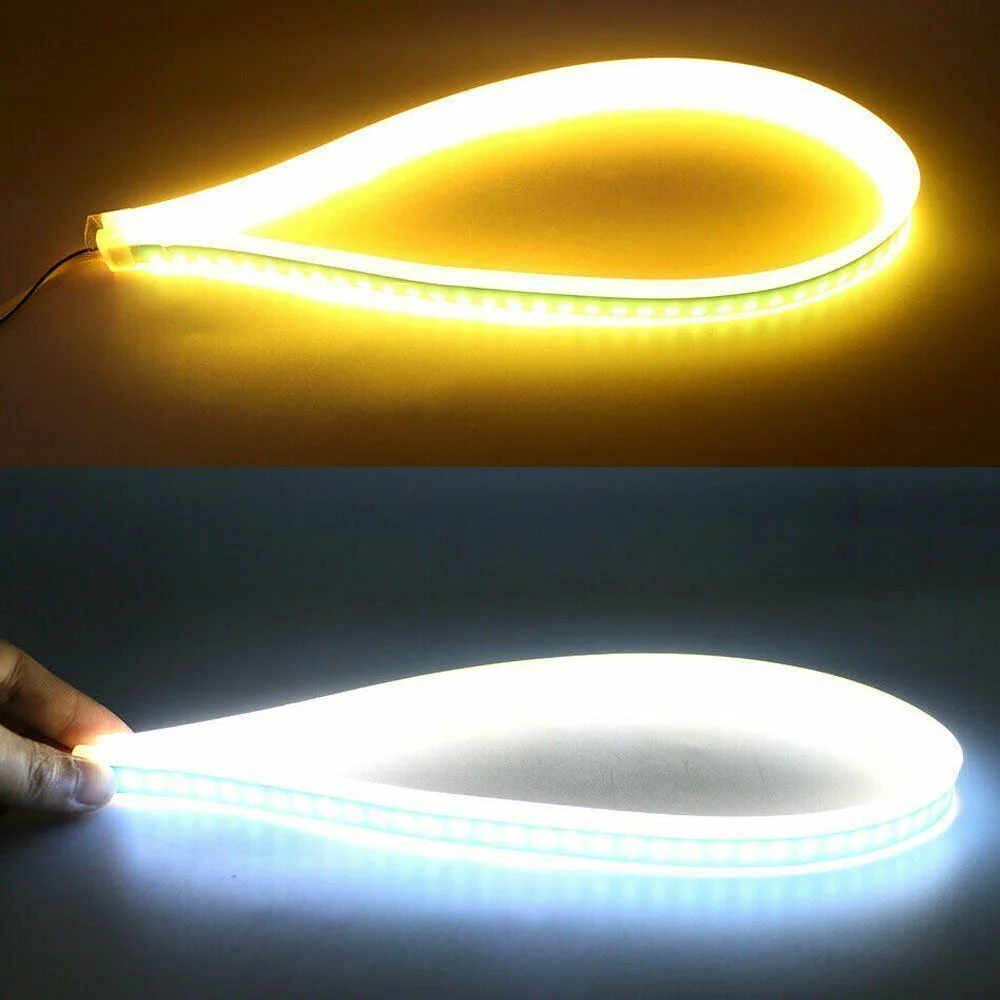 2x 60CM LED DRL Slim Amber Dynamic Flexible Turn Signal Strip For Headlight Lamp