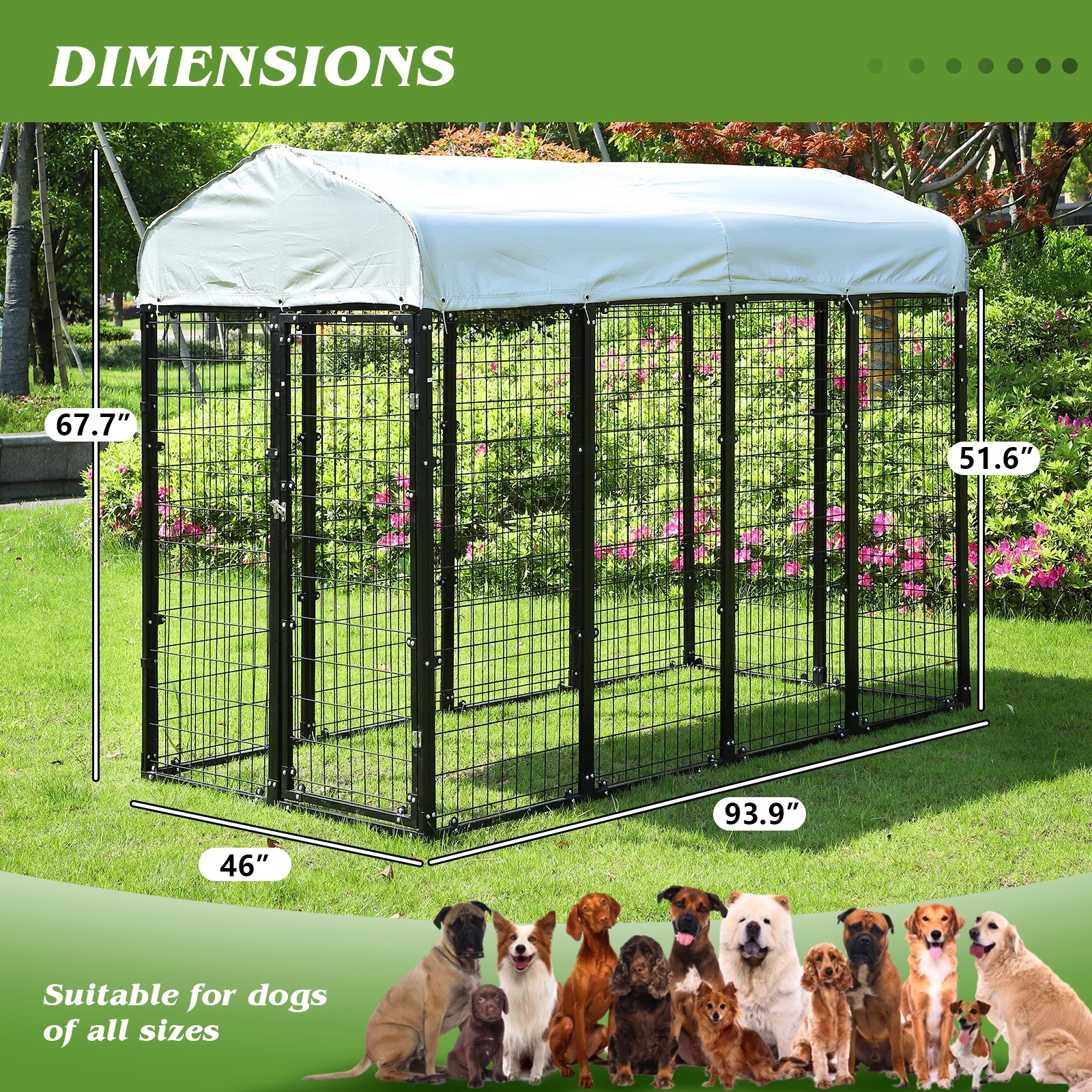 Magic Union 8x4x6 FT Dog Kennel Outdoor for Large Dogs, Heavy Duty Welded Wire Steel Dog Playpen Fence with Lockable Door, UV-Resistant Waterproof Roof Cover for Outside