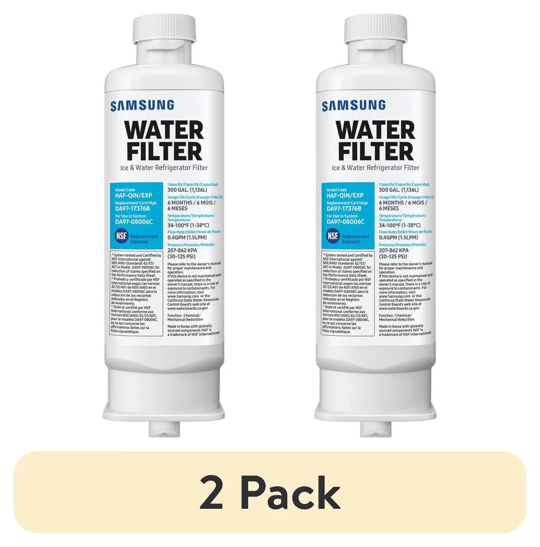 (2 pack) SAMSUNG Genuine HAF-QIN Refrigerator Water Filter (DA29-17376B) - 1 Pack