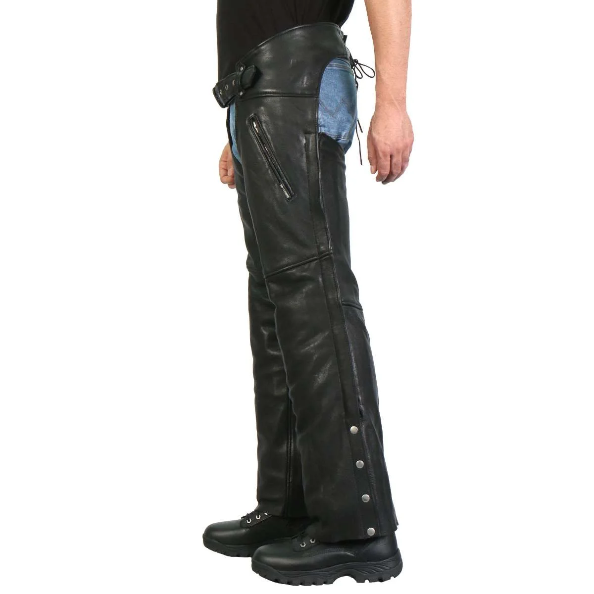 Hot Leathers CHM1009 Men's Black Leather 2 Pocket Mesh Lined Motorcycle Rider Chaps X-Large