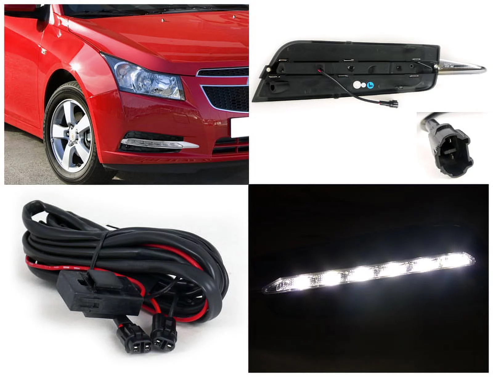 Spec-D Tuning Full SMD Led Strips Fog Light Cover Compatible with 2011-2014 Chevy Cruze L+R Pair Assembly