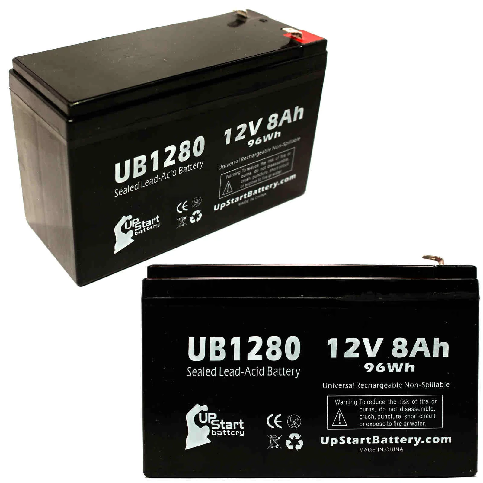 2x Pack - Compatible Alton Tol 5A000285000 Battery - Replacement UB1280 Universal Sealed Lead Acid Battery (12V, 8Ah, 8000mAh, F1 Terminal, AGM, SLA) - Includes 4 F1 to F2 Terminal Adapters