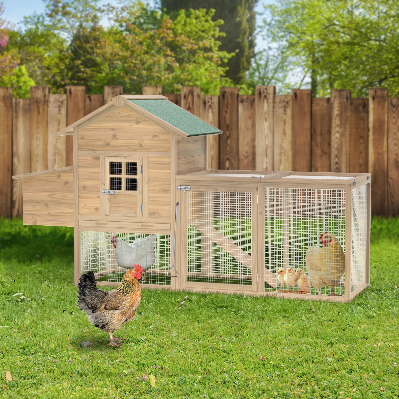 Grezjxc Chicken Coop Large Wooden Outdoor Hutch Hen Cage with Ventilation Castle Door, Rabbit Hutch Home Backyard Removable Tray & amp Ramp Play House Nesting Boxes with Cover(Grey)