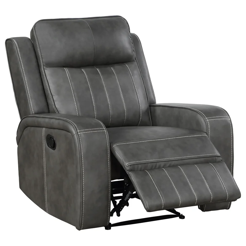 Pemberly Row Modern Faux Leather Upholstered Recliner Chair Gray