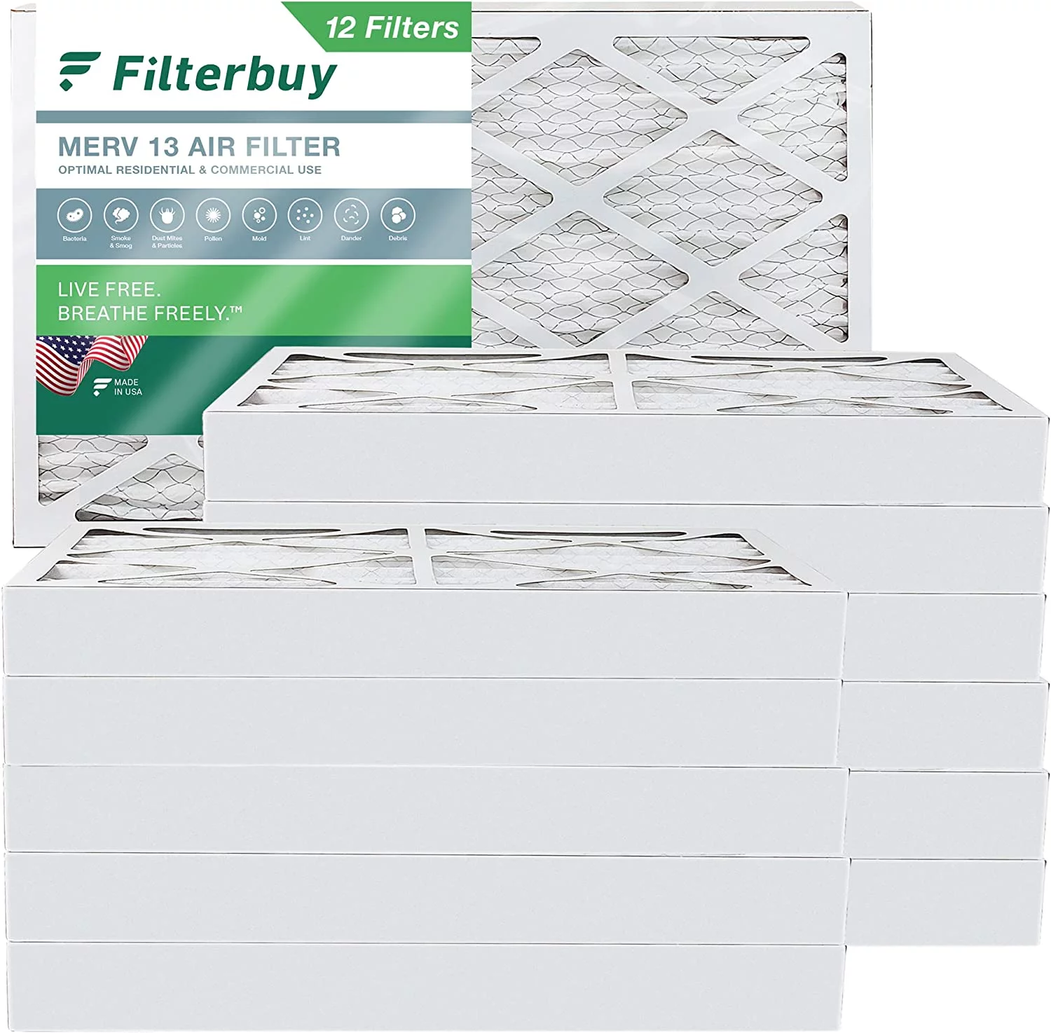Filterbuy 12.75x21x4 MERV 13 Pleated HVAC AC Furnace Air Filters (12-Pack)