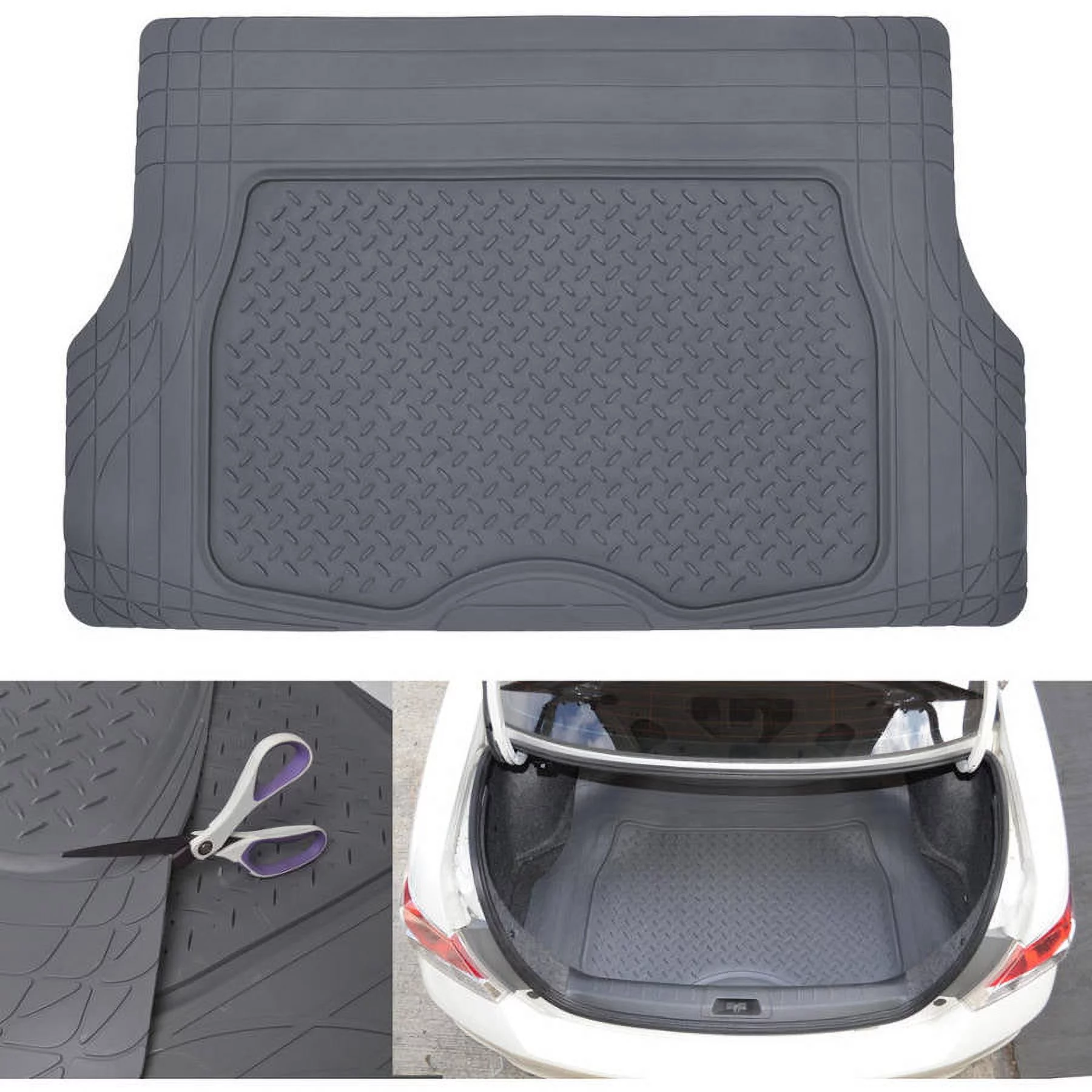 Motor Trend Heavy Duty Car Rubber Floor Mats with Cargo Trunk Mat, Black Beige Gray