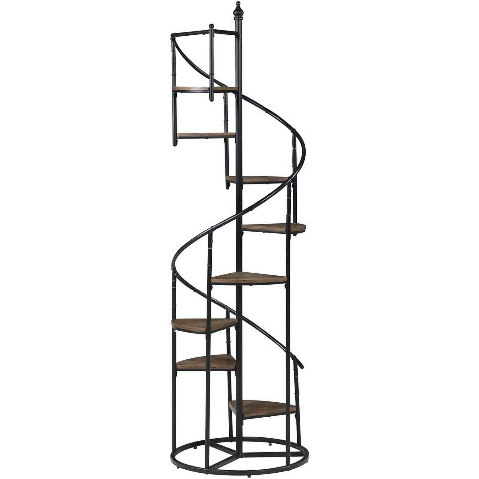 Pemberly Row 8 Shelf Staircase Bookcase in Rustic Brown and Black