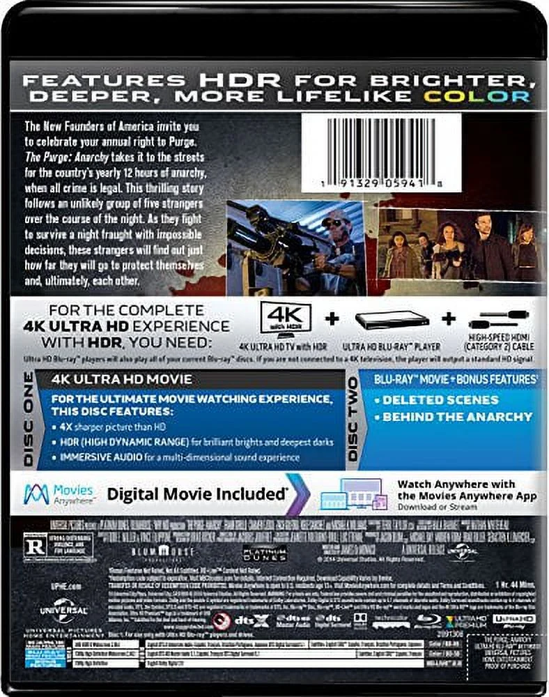 The Purge: Anarchy (4K Ultra HD + Blu-ray + Digital Copy), Universal Studios, Horror