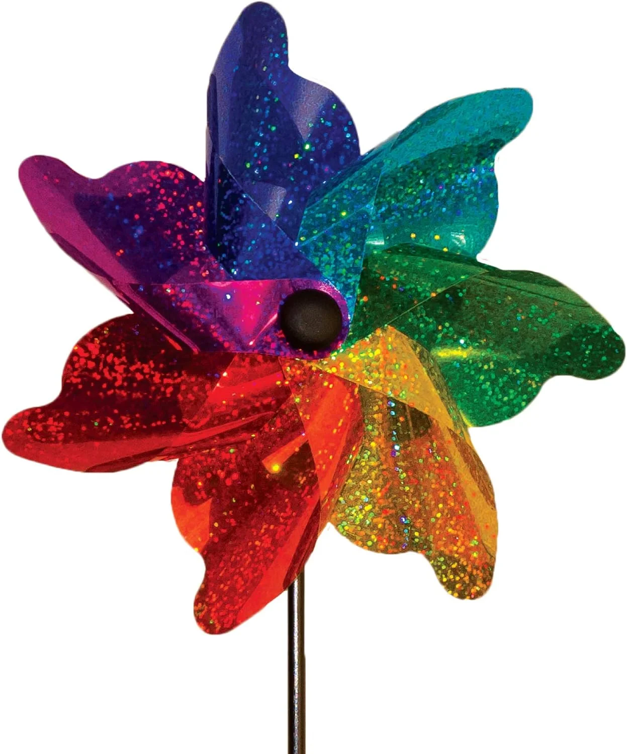 Pinwheel Spinner On Fiberglass Pole, Rainbow Mylar Pinwheel Spinners, 8-Inches, 8 Piece, 2779