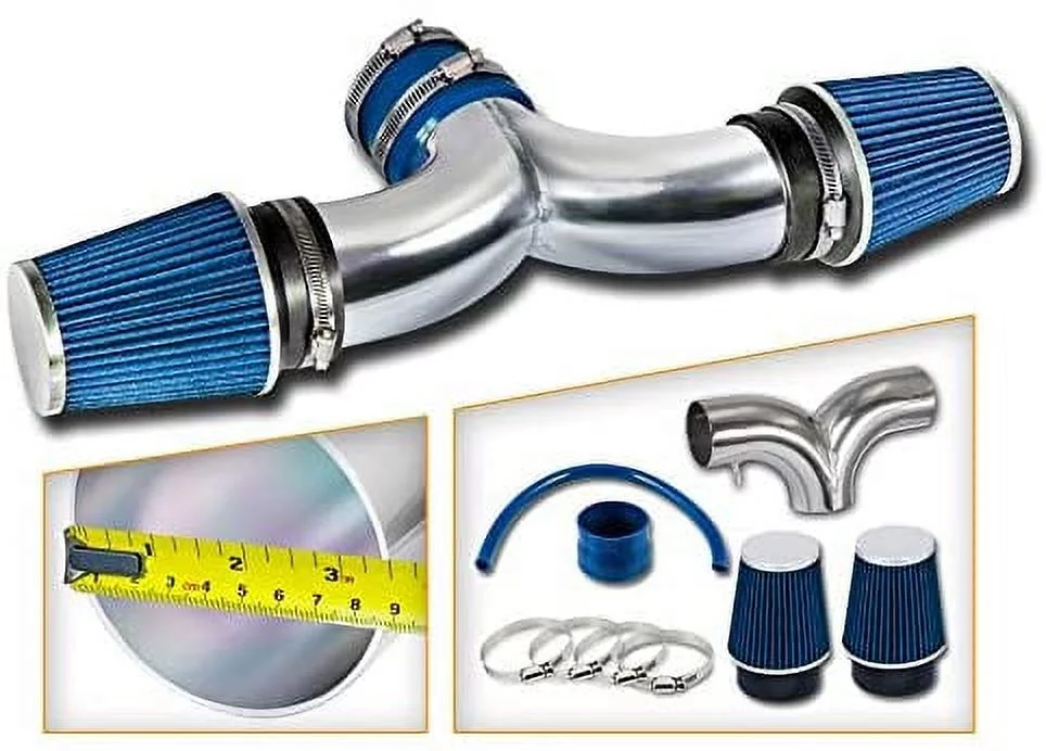 Rtunes Racing Short Ram Air Intake Kit + Filter Combo BLUE Compatible For 02-08 Dodge Ram / 04-07 Dodge Dakota/Durango / 04-07 Jeep Liberty 3.7L 4.7L with DUAL(2) Filters …