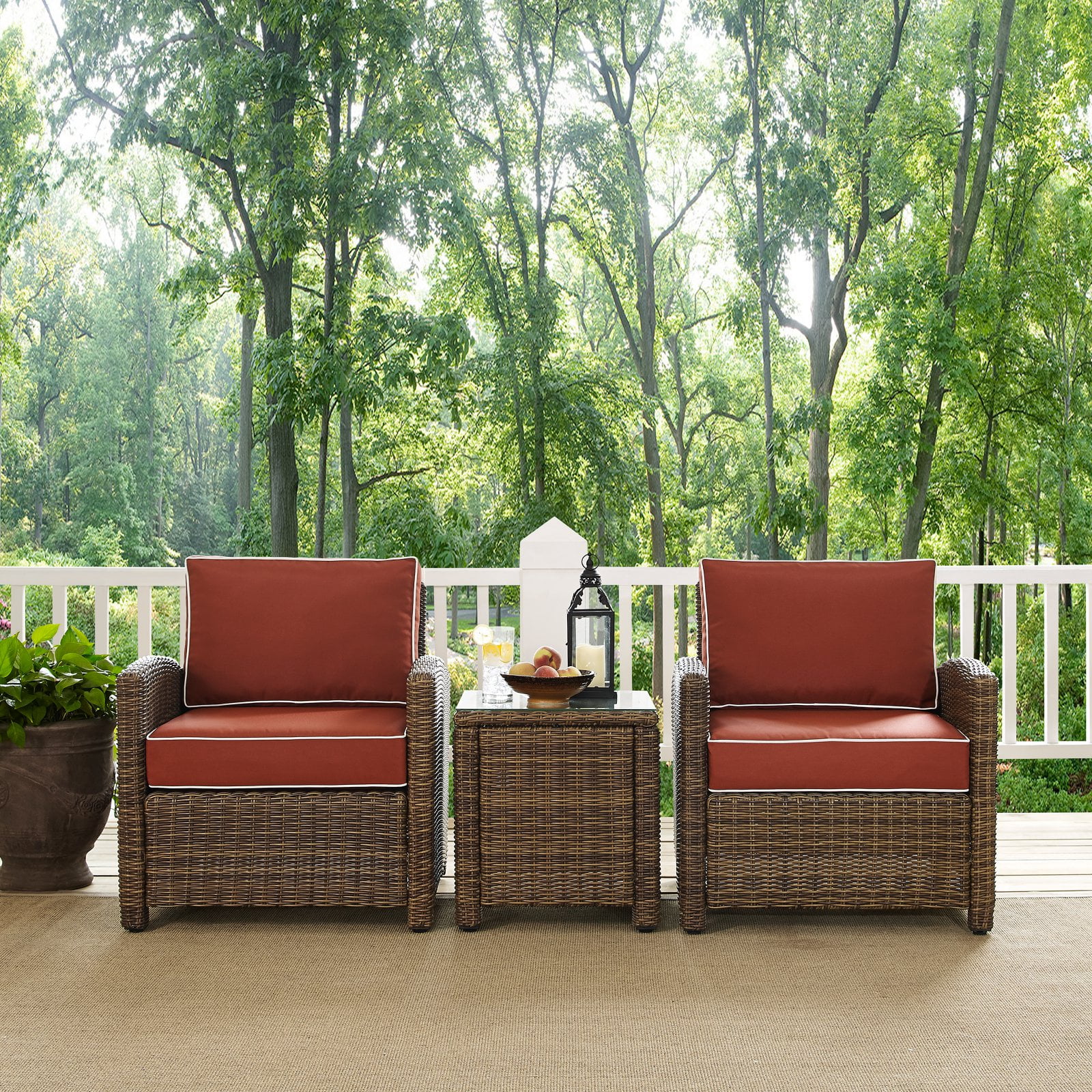 Crosley Furniture Bradenton 3 Piece Metal Patio Conversation Set in Brown/Navy