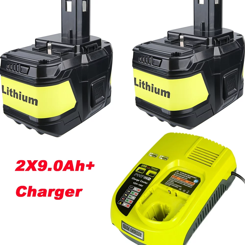 Vanon 2Pack For Ryobi 18V High Capacity 9.0AH Batteries P108 P109 and Charger P117