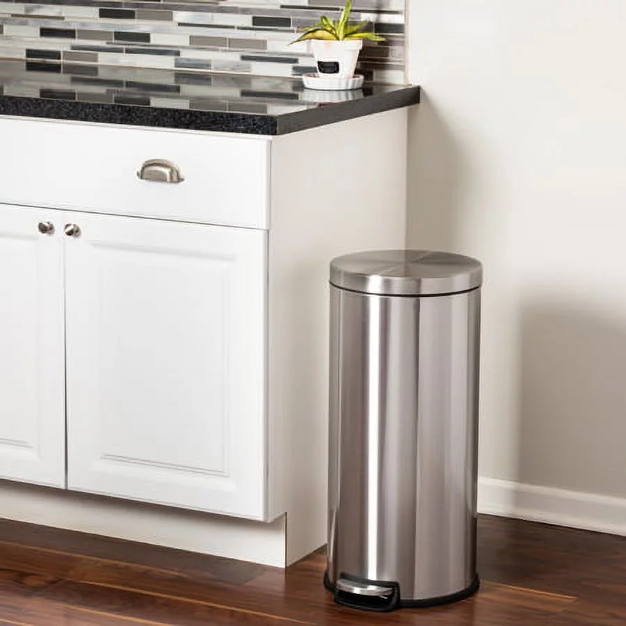 Honey-Can-Do 8 Gallon Indoor Round Step Trash Can, Stainless Steel