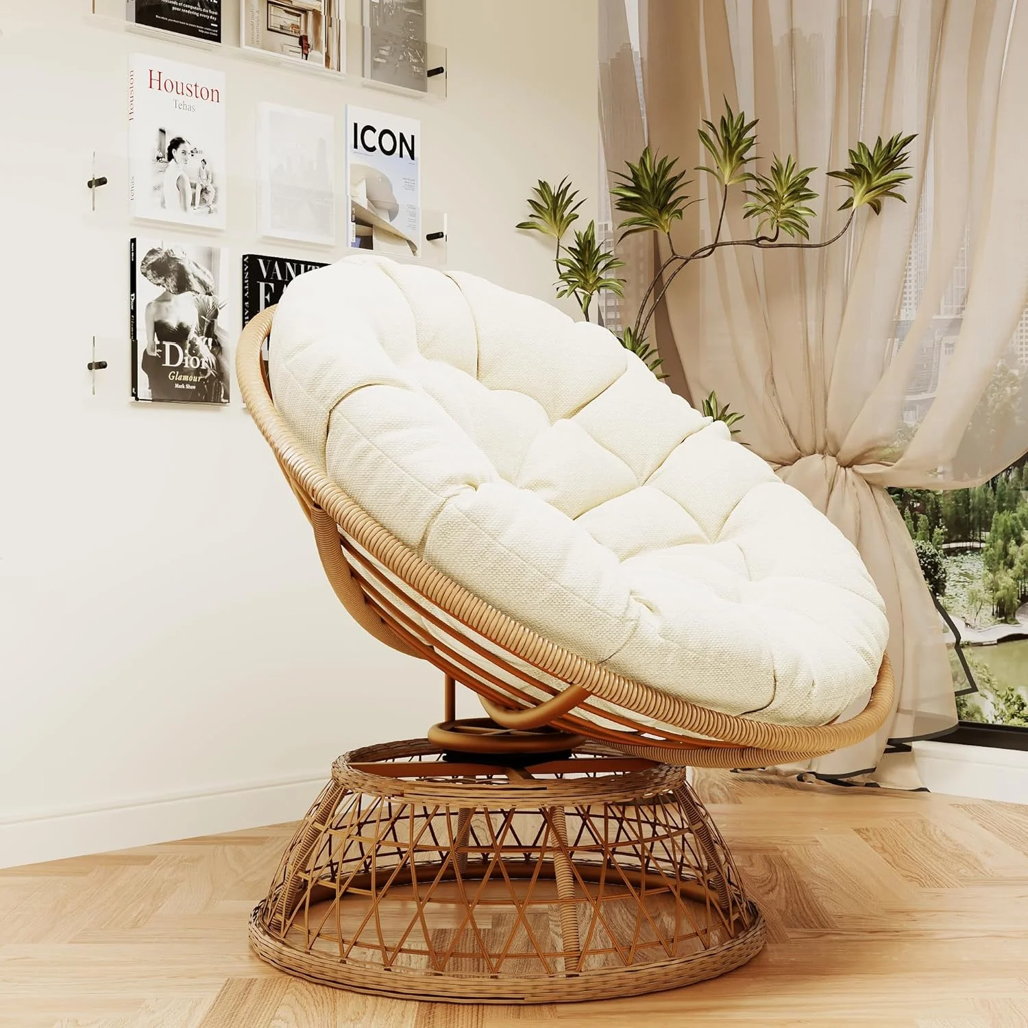 U-ToBe Papasan Chair with Cushion and 360°Swivel Base, 38