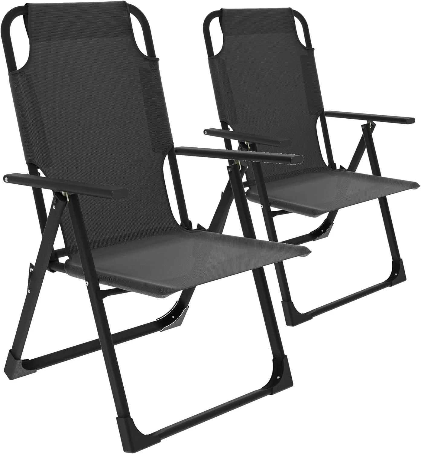Techmilly Outdoor Dining Chairs Set of 2, Heavy Duty Adjustable Recliner, Folding Chairs for Outdoor Camping Garden, Support 300LB