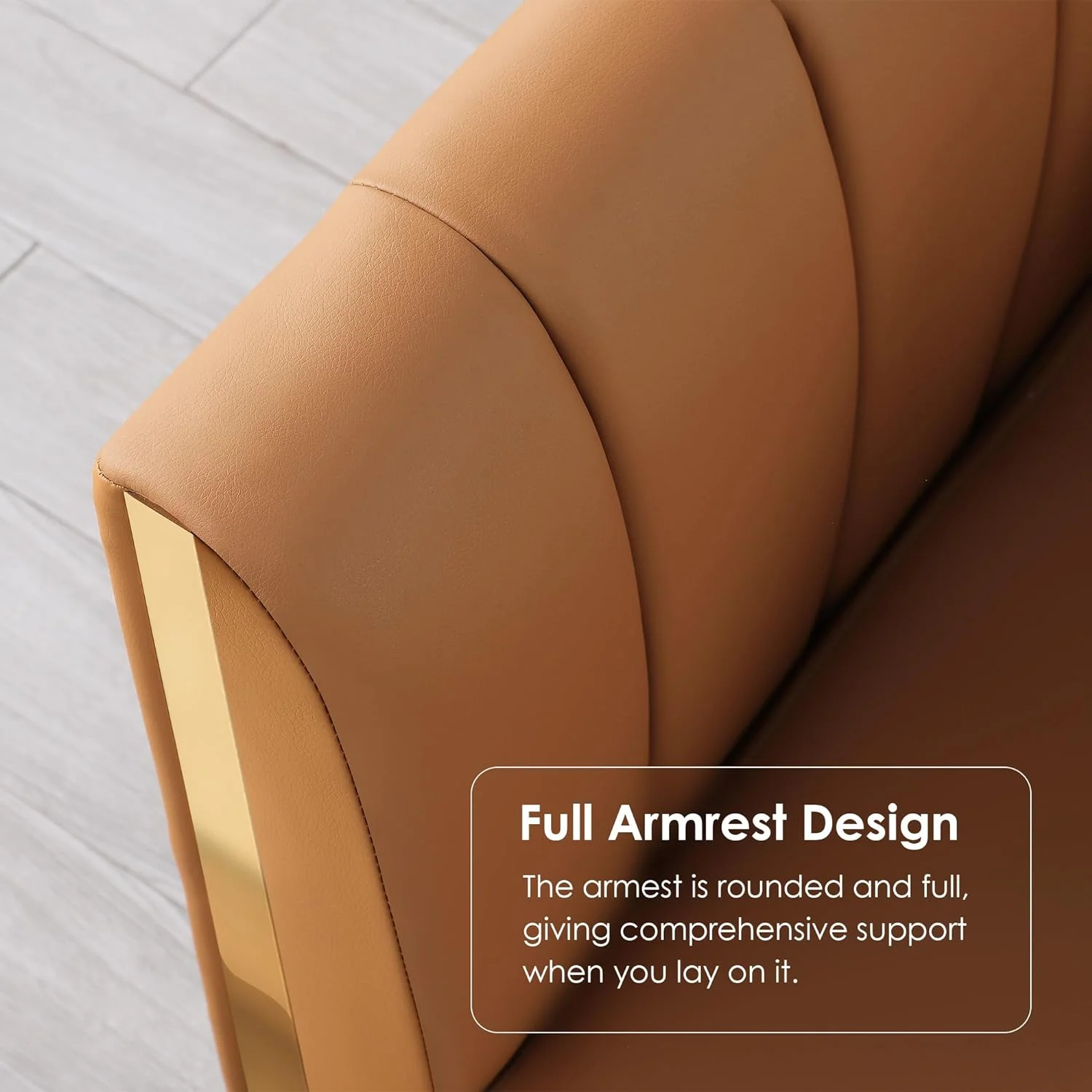 ZuKaYeHome 78'' Sofa, Modern Leather Couches for Living Room, Comfy, Faux Leather Sofa 3 Seater Sofa with 2 Throw Pillows and Gold Metal Legs, Deep Seat Sofas