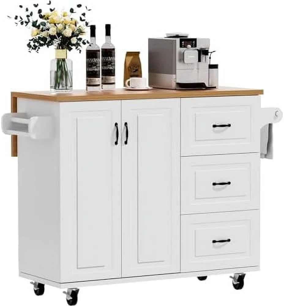 SJOINGB Kitchen Island with  and Drop Leaf  Kitchen Island on Wheels with 3 Drawers and Spice Rack & Towel Rack  Rolling Kitchen  Islands Carts Table for Kitchen and Dining Room