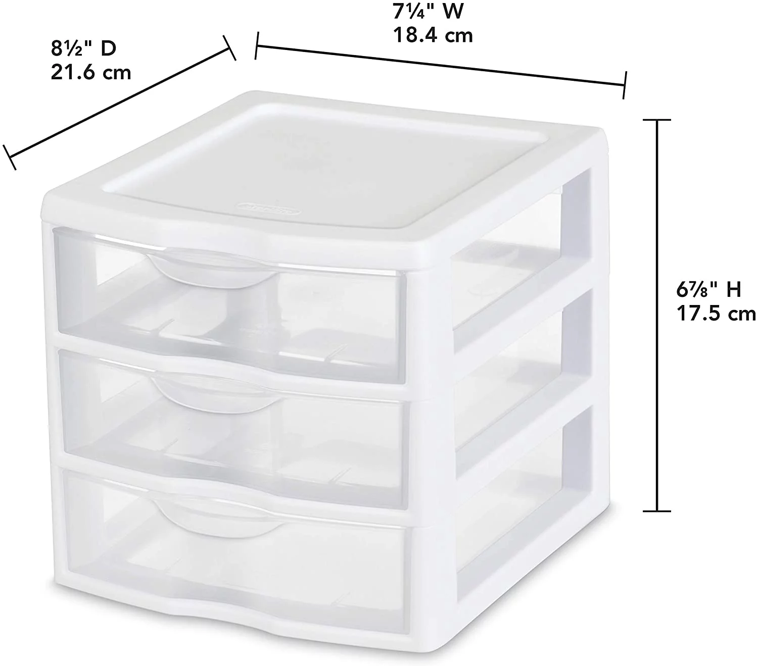 Small 3 Drawer Unit, White Frame with Clear Drawers, 6-Pack