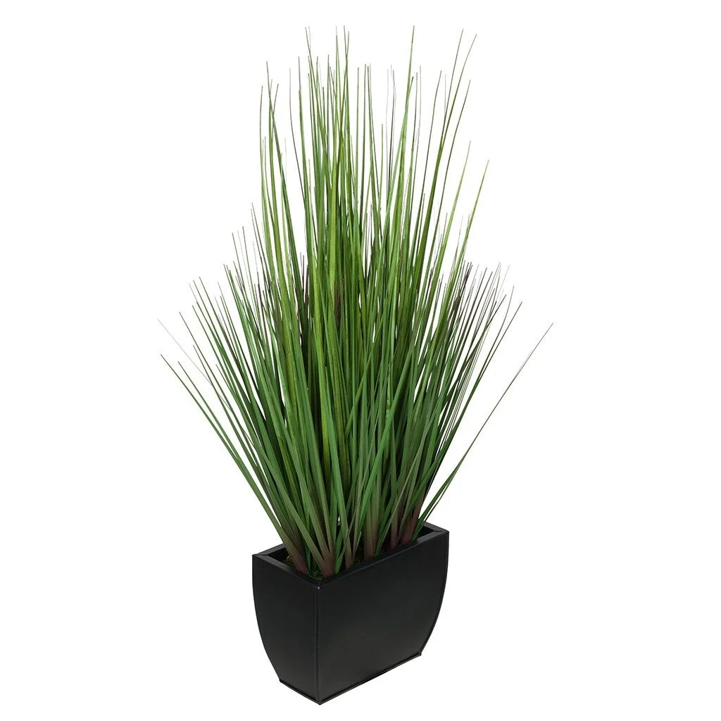 Faux PVC Grass in Small Rectangle Zinc Vase Matte Brown