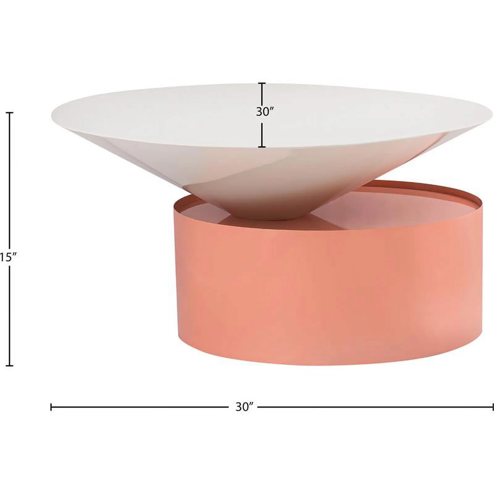 Meridian Furniture Damon White Metal Top Coffee Table with Pink Metal Base