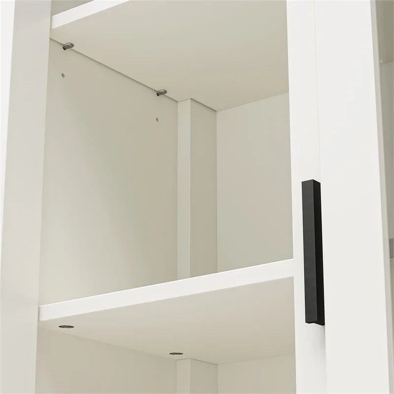 Pemberly Row Rustic Farmhouse Bookcase Cabinet - White w/Brown Oak