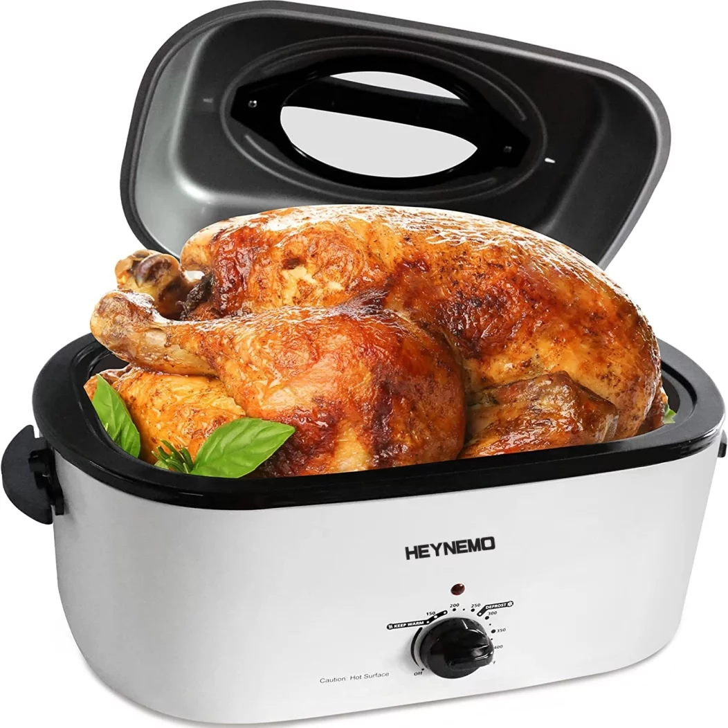 CozyHom 22 Quart Electric Roaster Oven Stainless Steel Turkey Roaster Pan with Removable Insert Pot, White