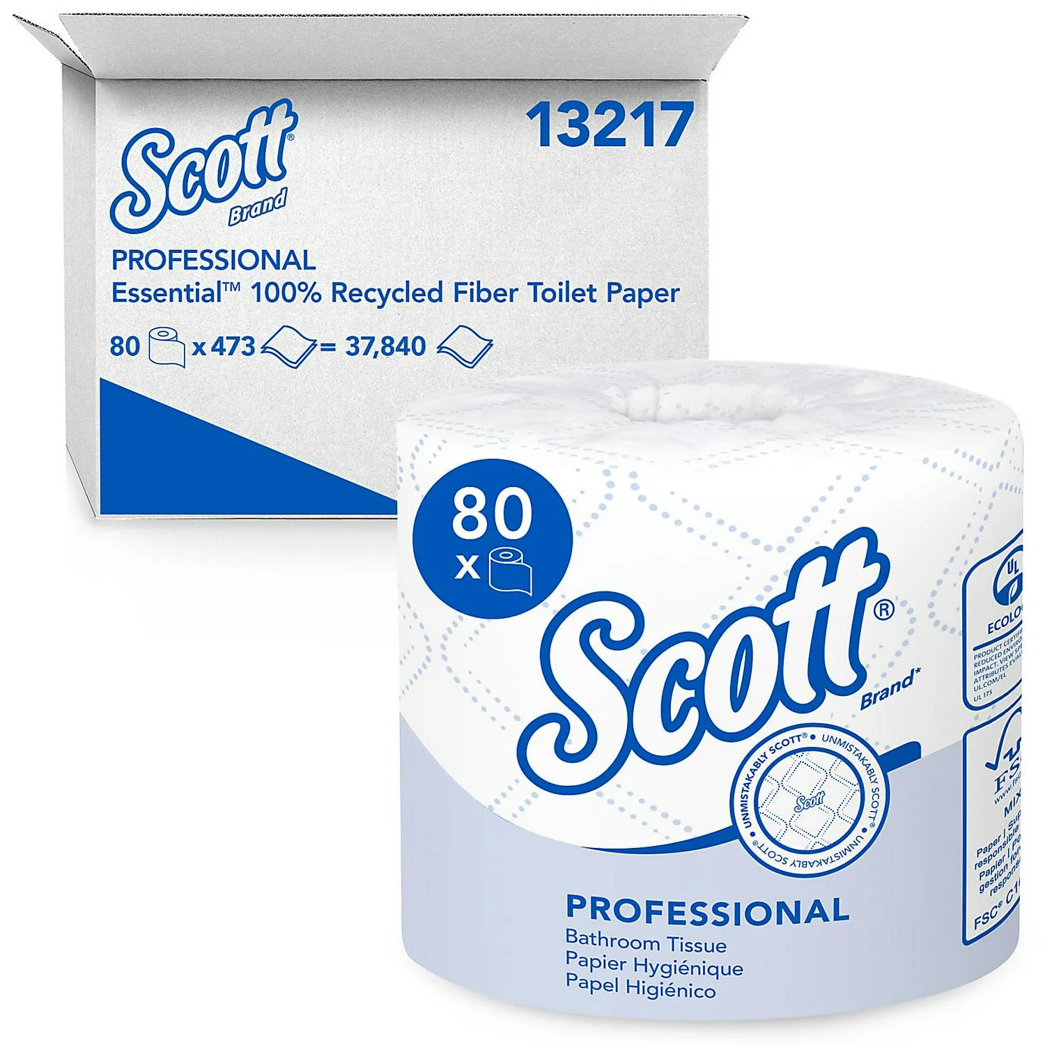 Scott; Essential 2-Ply Toilet Paper, 100% Recycled, FSC; Certified, 506 Sheets Per Roll, Pack Of 80 Rolls