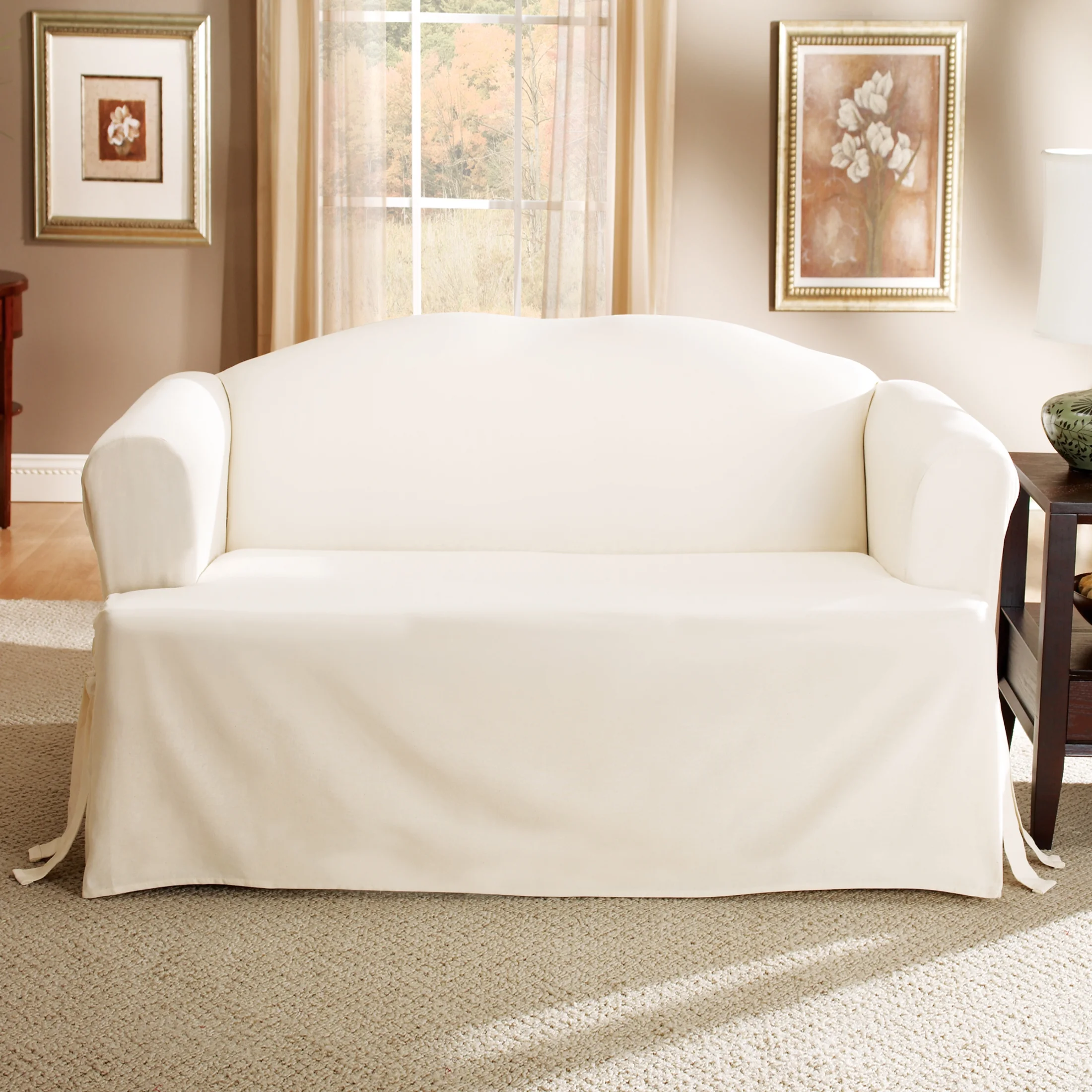 SureFit  Duck 1 Piece T Cushion Loveseat Slipcover Natural