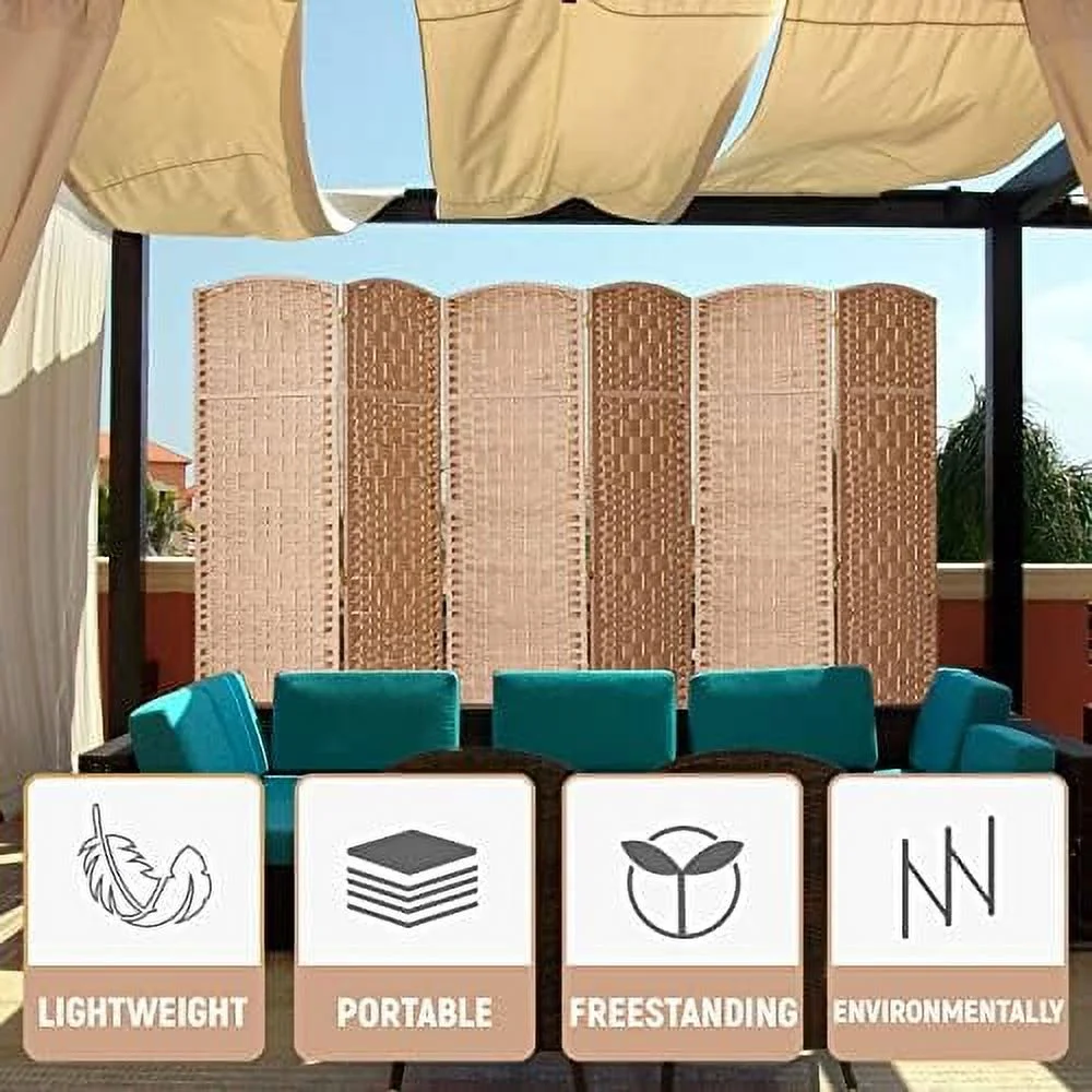 ZWNLKQG RHF 6 ft. Tall 16" Wide- Weave Fiber Room Divider Double Hinged 6 Panel Room Divider/Screen  Room Dividers and Folding Privacy Screens 6 Panel  Freestanding Room Dividers-Ligh