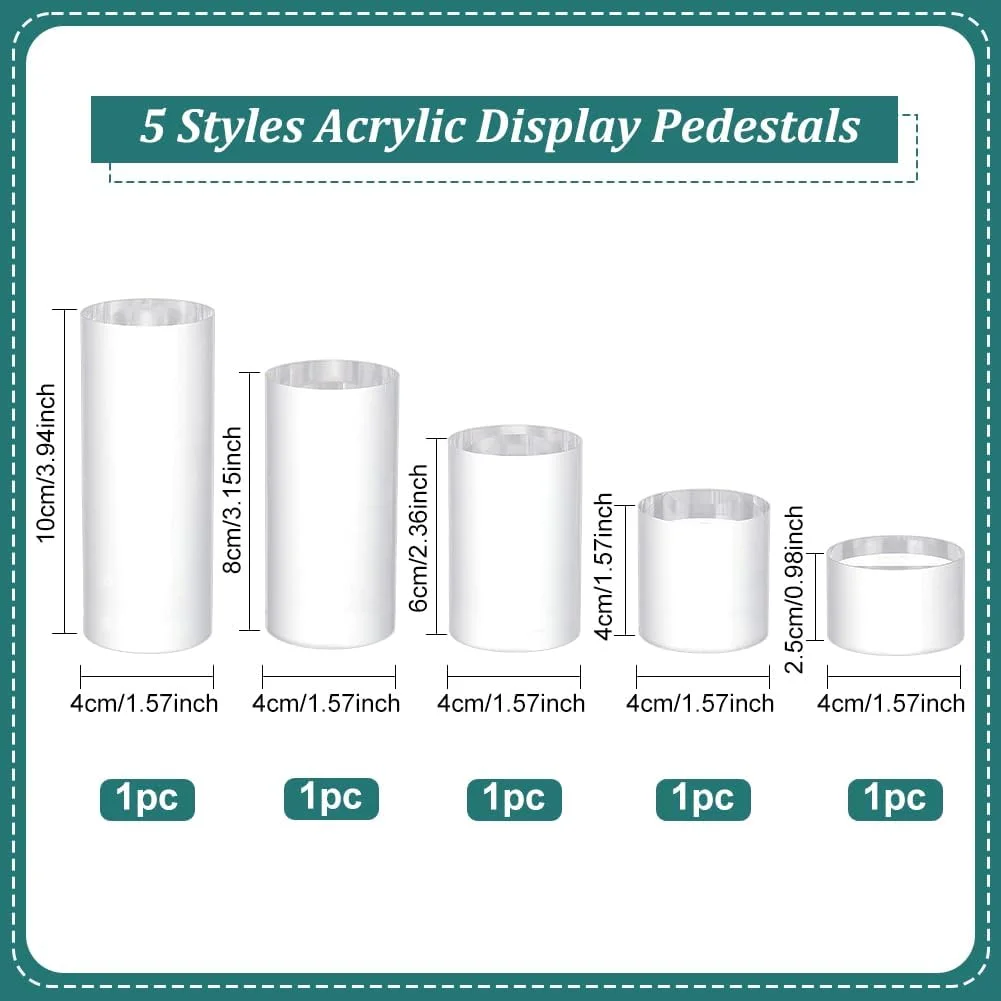 5Pcs Clear Acrylic Display Block 1.2/1.6/2.4/3.2/4 Inch Round Cylinder Solid Display Pedestal Stand