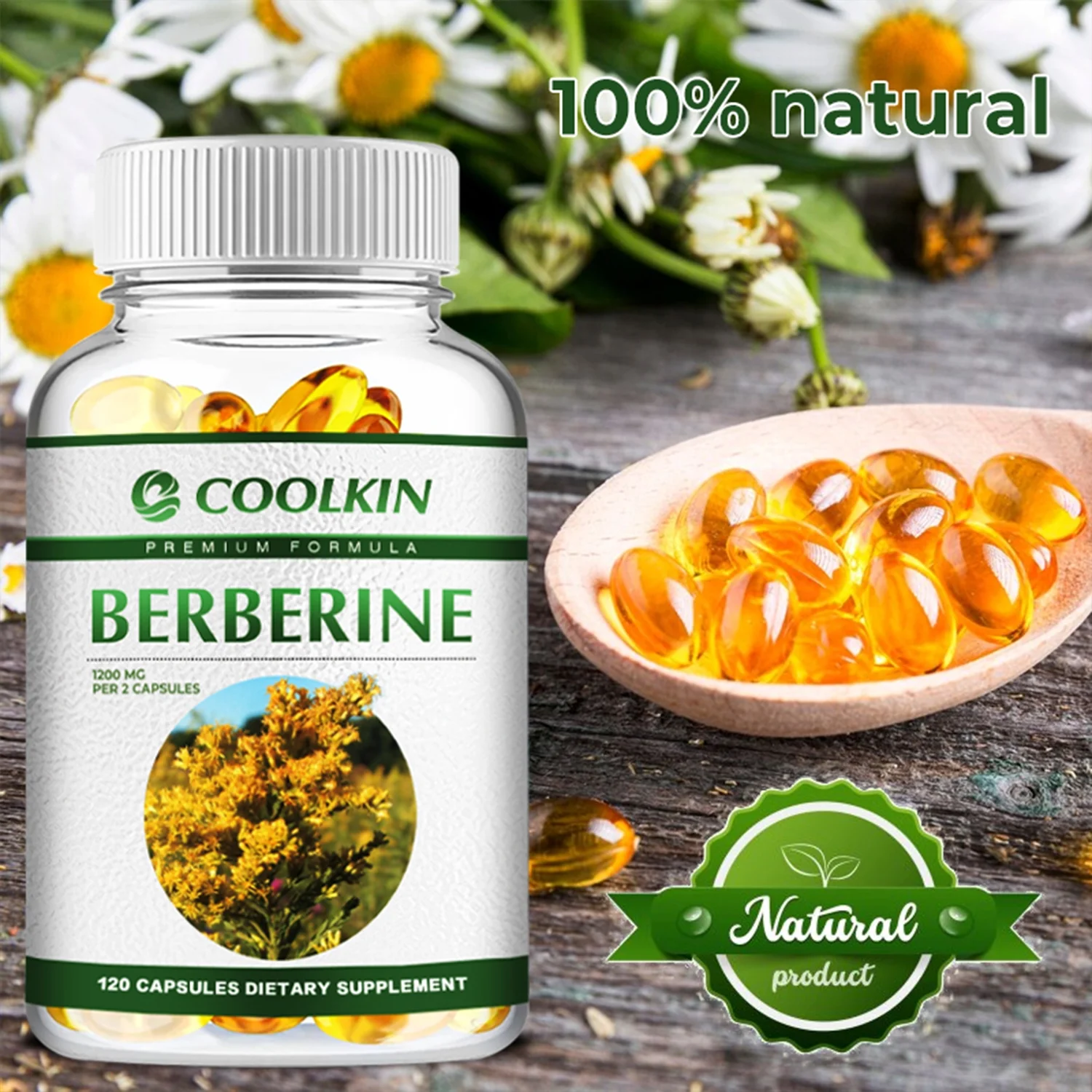 Coolkin Berberine 1200mg - Heart Health, Blood Sugar Balance & Control - Berberine HCI(30/60/120pcs)