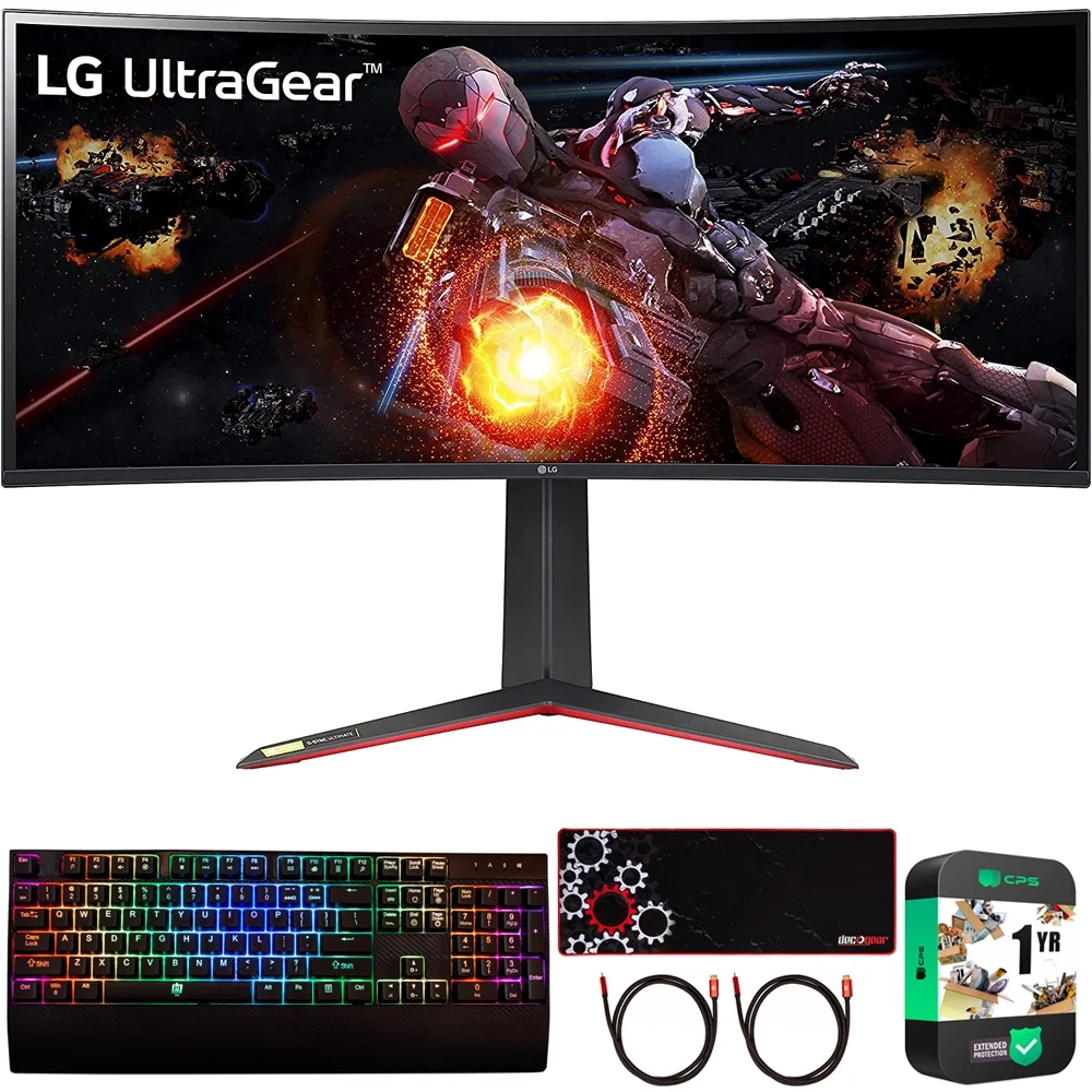 LG 34GP950G-B 34 inch Ultra Gear QHD 3440 x 1440 Nano IPS Curved Gaming Monitor Bundle with Deco Gear Gaming Keyboard,