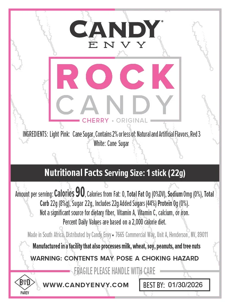 Candy Envy Light Pink & White Rock Candy Sugar Sticks, 24 Count, Indiv. Wrapped
