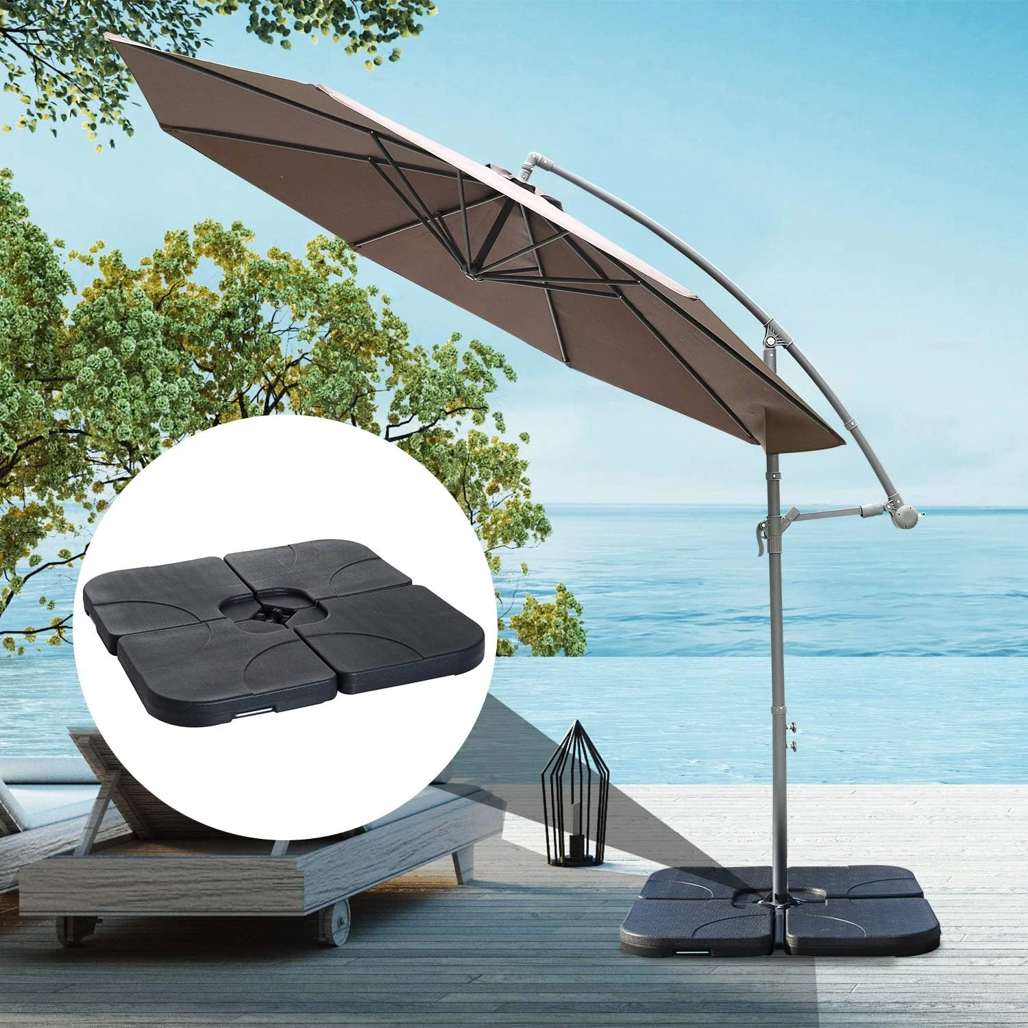 Outsunny 4 Piece Cantilever Patio Umbrella Base Weight Set, Outdoor Offset Umbrella Stand Weight, 195 lb Capacity Sand or 60 Liter Capacity Water, Black