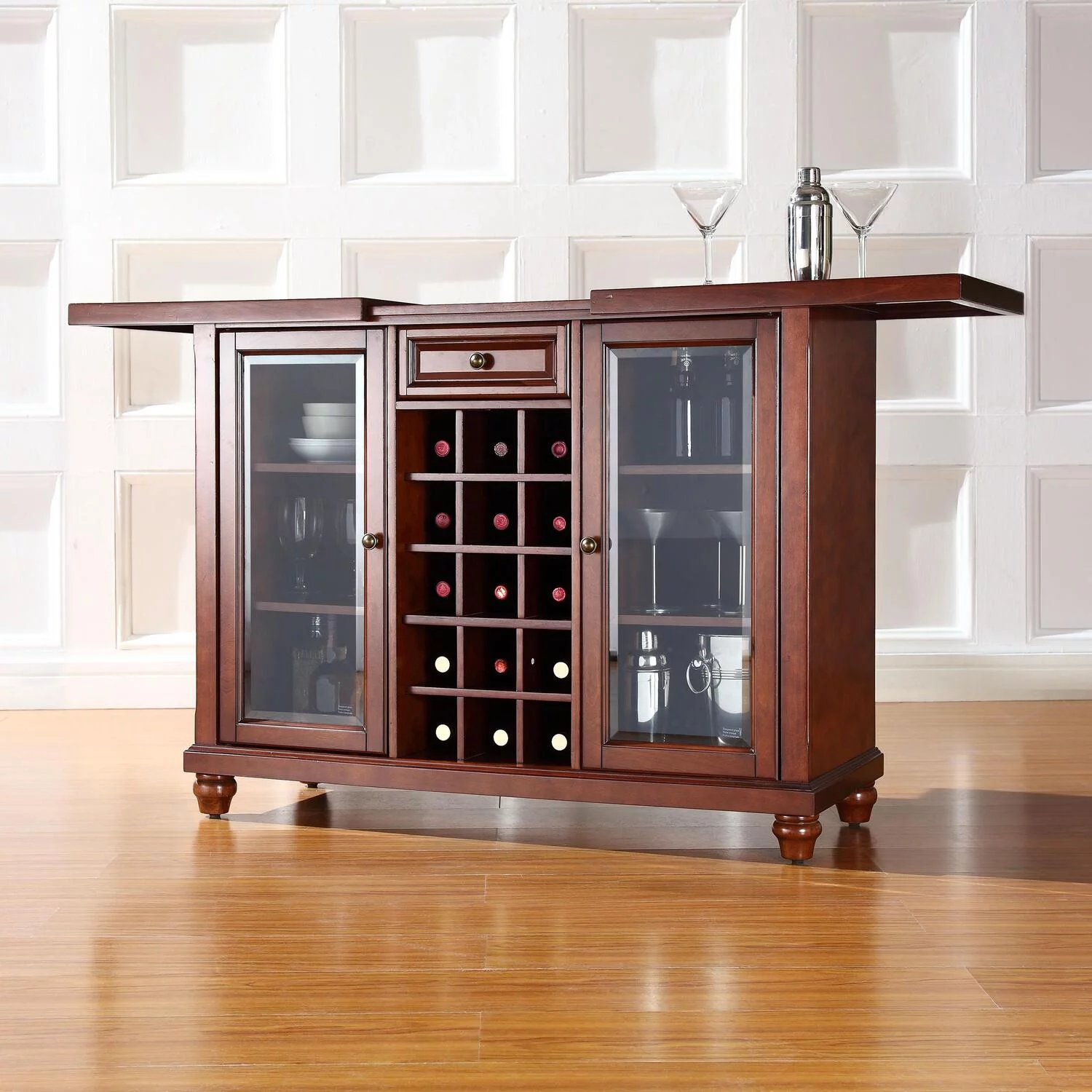 HomeStock Artisanal Abode Sliding Top Bar Cabinet Mahogany