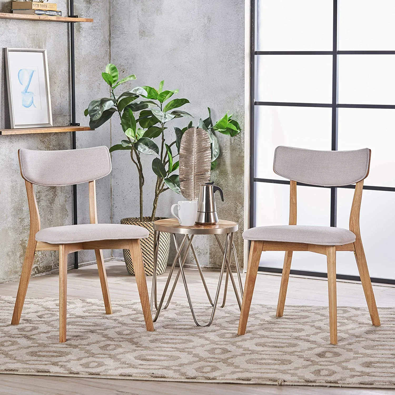 Gdfstudio Caleb Century Fabric Dining Chairs With Natural Oak Finish(Set Of 2) (Light Beige)