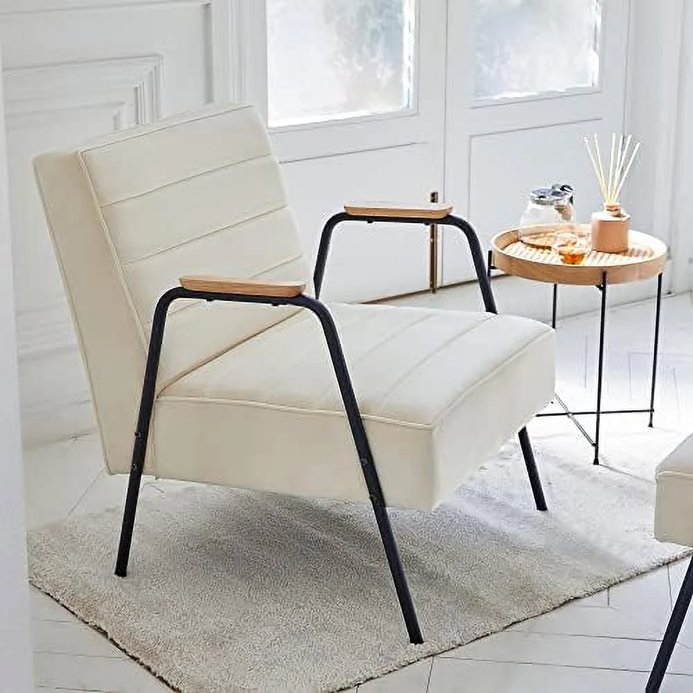 GVJMTKP Accent Chair with Ottoman  Mid Century Modern Velvet Upholstered Armchair Leisure Chair with Foot Stool for Living Room  Bedroom(Beige)