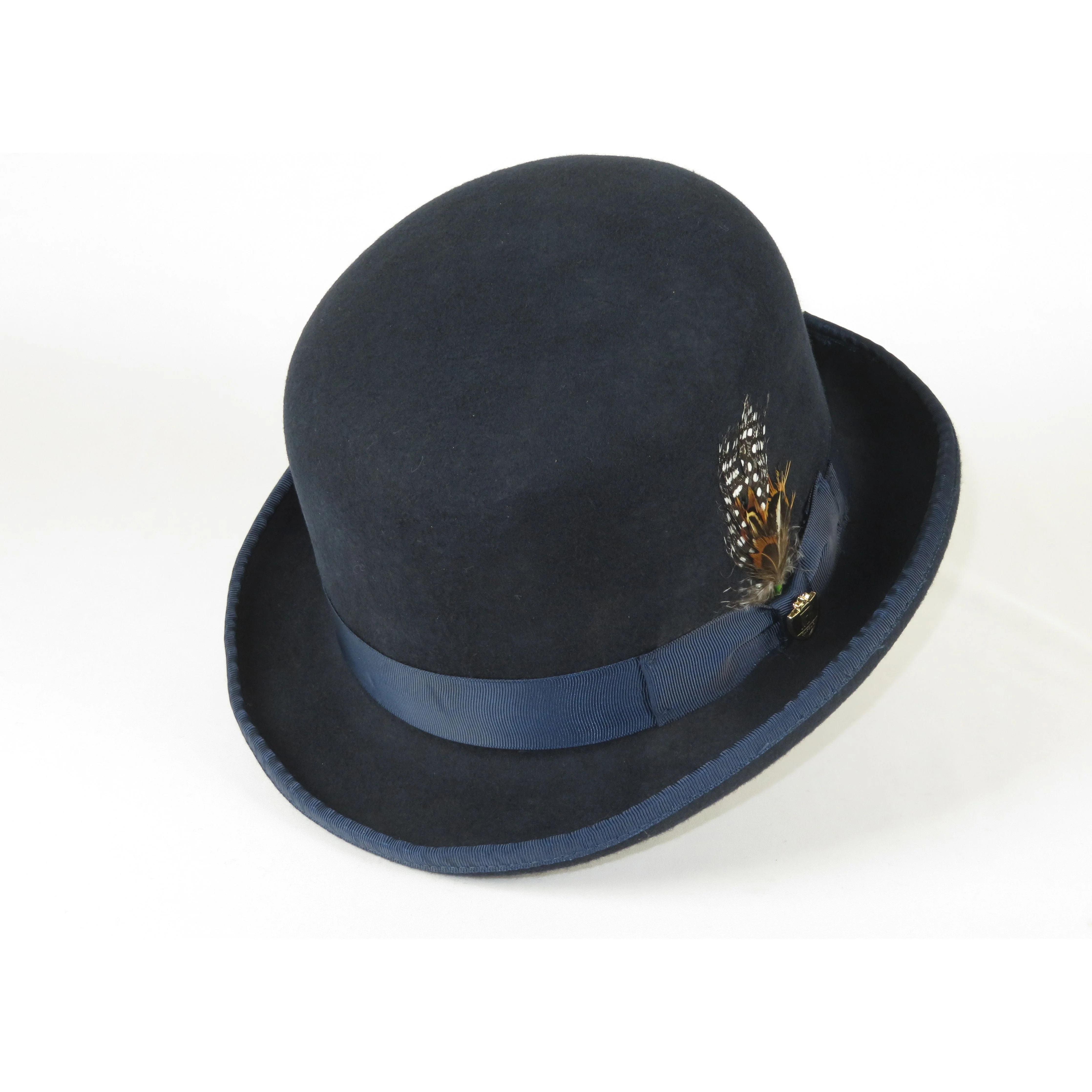 Men Bruno Capelo Dress Hat Australian Wool Round Crown Derby DB102 Navy Blue