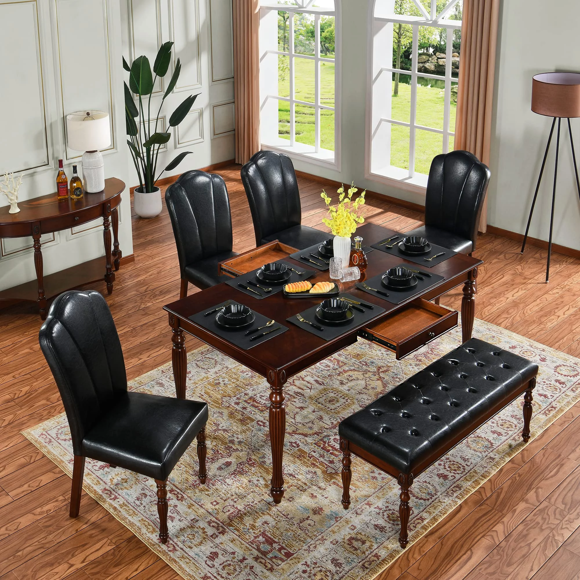 JESONVID Solid Wood Dining Table with Drawer, 67.3