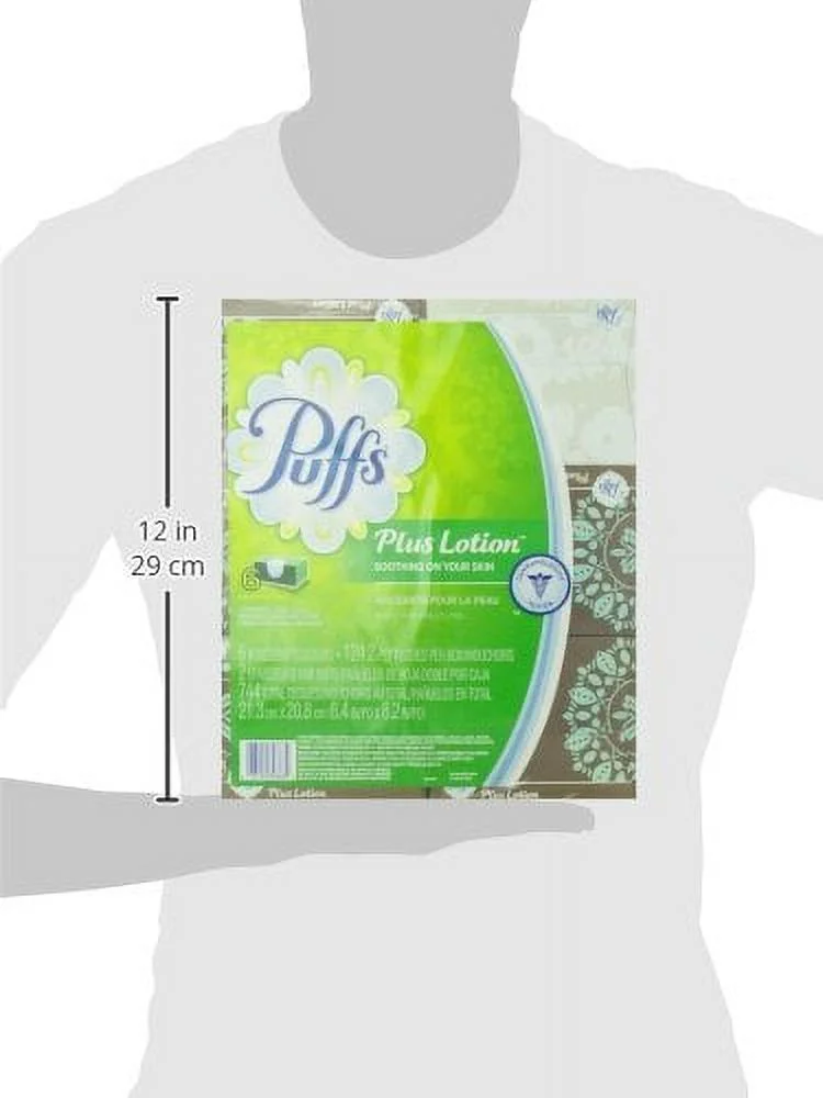 Puffs Plus Lotion Facial Tissues; 6 Family Boxes; 124 Tissues per Box