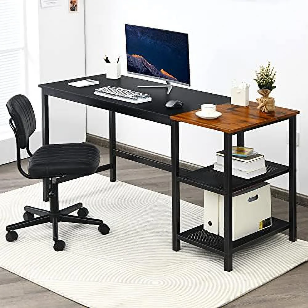 NLTBONNIE 59 Inch Computer Desk with Charging Station  Home Office Desk with Hook & 2 Tier  Shelves  Industrial Modern PC Laptop Desk Computer Workstation Writing Study Desk with Meta